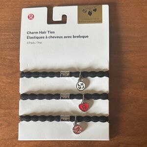 Lululemon Charm Hair Ties - Black with Silver & Red Charms (3-Pack)